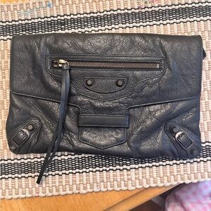 Balenciaga Black Leather Pochette Clutch